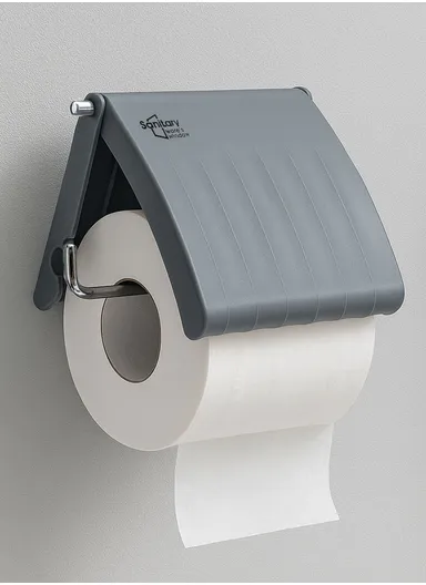 Bathroom Toilet Paper Holder, Self Adhesive Toilet Paper Roll Holder with Stainless Steel Arm &amp; Plastic Cover - Grey