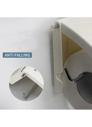 Bathroom Toilet Paper Holder, Self Adhesive Toilet Paper Roll Holder with Stainless Steel Arm &amp; Plastic Cover - Grey