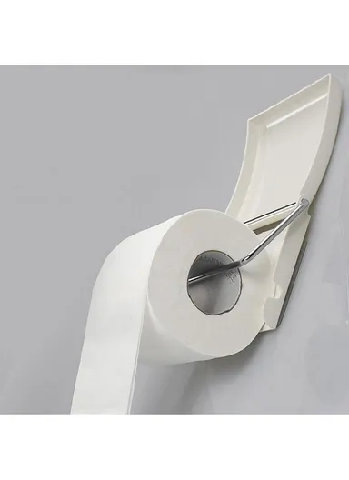 Bathroom Toilet Paper Holder, Self Adhesive Toilet Paper Roll Holder with Stainless Steel Arm &amp; Plastic Cover - Grey