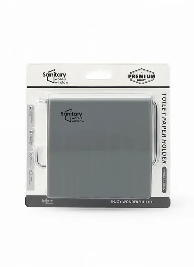 Bathroom Toilet Paper Holder, Self Adhesive Toilet Paper Roll Holder with Stainless Steel Arm &amp; Plastic Cover - Grey