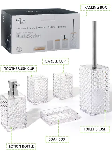 5 Pcs Acrylic Luxurious Bathroom Accessories Set JS5001 - Aqua Blue