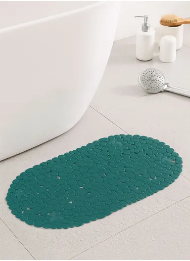 69x35cm Anti Bacterial Oval PVC Mat With Stone Pattern Design &amp; Anti Slip Suction Cups for Bathroom Floor - Green