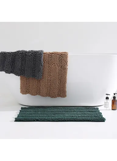 45x70 cm Chenille Bathroom Rug Mat, Thick &amp; thin, Absorbent Bath Rug Non-Slip Soft Plush Shaggy Bath Carpet Machine Wash Mats - Dark Green