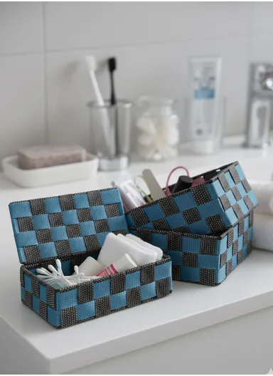 3 Pcs Woven Storage Basket Set, Multi-Size Organizing Bins for Bathroom or Bedroom - Turquoise