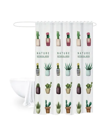 4Pcs Bathroom Set With Hooks, Shower Curtain, Toilet Rugs &amp; Bath Mat - Style 4