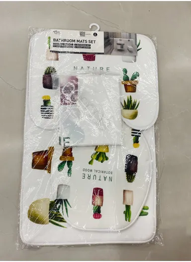 4Pcs Bathroom Set With Hooks, Shower Curtain, Toilet Rugs &amp; Bath Mat - Style 4