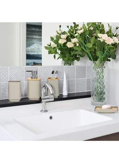 6 Pcs ABS Luxurious Bathroom Accessories Set With Bamboo Lid 7002 - Burgundy