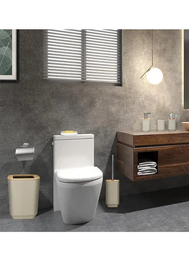 6 Pcs ABS Luxurious Bathroom Accessories Set With Bamboo Lid 7002 - Burgundy