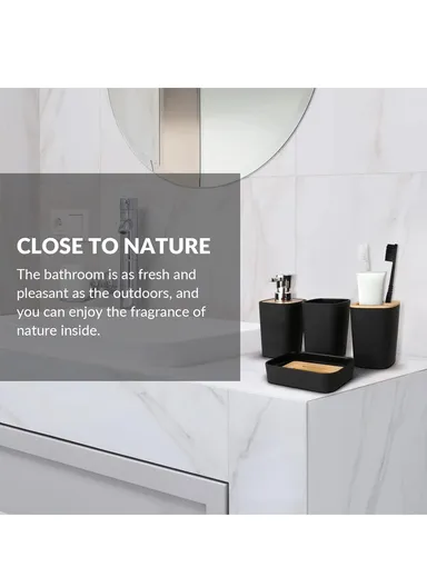 6 Pcs ABS Luxurious Bathroom Accessories Set With Bamboo Lid 7002 - Burgundy