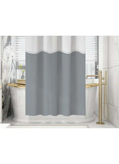 180x180cm EVA+PE Shower Curtain with Scalloped White Top For Bathrooms - Burgundy