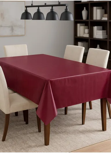 Waterproof &amp; Easy To Wash PEVA Tablecloth For Dining Table (L140 x W180)cm- Burgundy