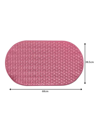 68x38cm Anti Bacterial Oval TPE Mat With Anti Slip Suction Cups for Bathroom Floor - Burgundy