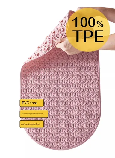 68x38cm Anti Bacterial Oval TPE Mat With Anti Slip Suction Cups for Bathroom Floor - Burgundy