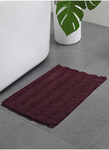 45x70 cm Chenille Bathroom Rug Mat, Thick &amp; thin, Absorbent Bath Rug Non-Slip Soft Plush Shaggy Bath Carpet Machine Wash Mats - Burgundy