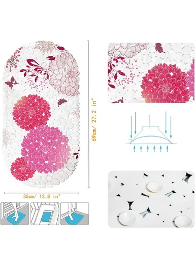 69x35cm Anti Bacterial Oval PVC Mat With Stone Pattern Design &amp; Anti Slip Suction Cups for Bathroom Floor - Hydrange