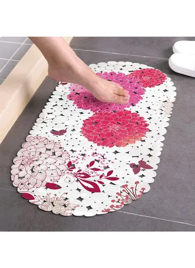 69x35cm Anti Bacterial Oval PVC Mat With Stone Pattern Design &amp; Anti Slip Suction Cups for Bathroom Floor - Hydrange