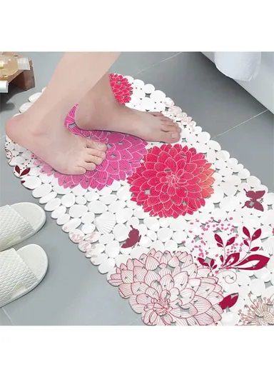 69x35cm Anti Bacterial Oval PVC Mat With Stone Pattern Design &amp; Anti Slip Suction Cups for Bathroom Floor - Hydrange