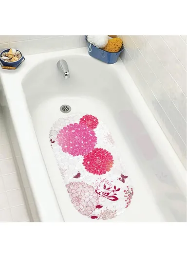 69x35cm Anti Bacterial Oval PVC Mat With Stone Pattern Design &amp; Anti Slip Suction Cups for Bathroom Floor - Hydrange