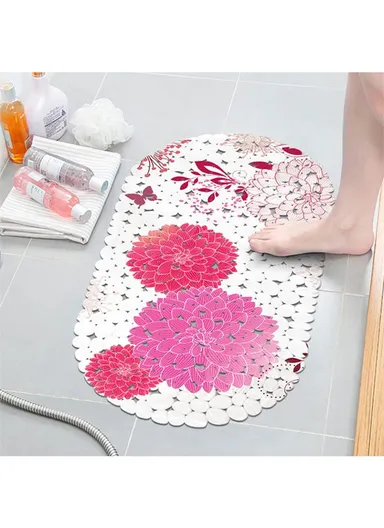 69x35cm Anti Bacterial Oval PVC Mat With Stone Pattern Design &amp; Anti Slip Suction Cups for Bathroom Floor - Hydrange