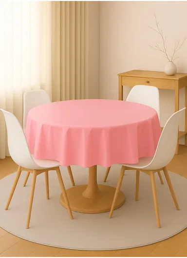 Waterproof &amp; Easy To Wash PEVA Tablecloth For Dining Table (L180 x W180)cm- Light Pink