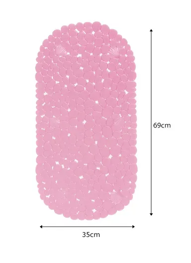 69x35cm Anti Bacterial Oval PVC Mat With Stone Pattern Design &amp; Anti Slip Suction Cups for Bathroom Floor - Pink
