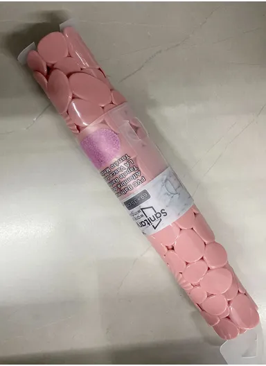69x35cm Anti Bacterial Oval PVC Mat With Stone Pattern Design &amp; Anti Slip Suction Cups for Bathroom Floor - Pink
