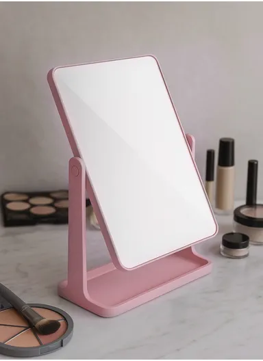 360° Rotating Rectangular Makeup Mirror with Adjustable Angle – Pink