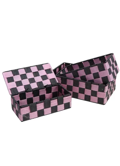 3 Pcs Woven Storage Basket Set, Multi-Size Organizing Bins for Bathroom or Bedroom - Light Pink