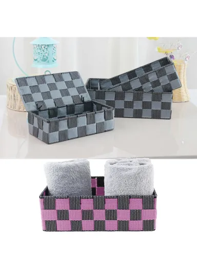 3 Pcs Woven Storage Basket Set, Multi-Size Organizing Bins for Bathroom or Bedroom - Light Pink