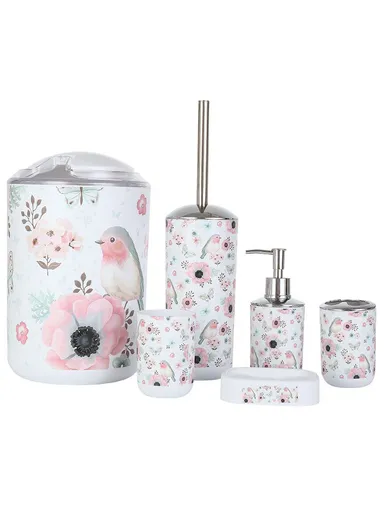 6 Pcs ABS Luxurious Bathroom Accessories Set 3318 - Flower Birds