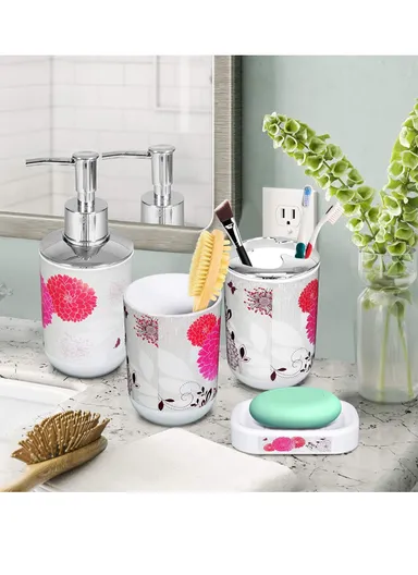 6 Pcs ABS Luxurious Bathroom Accessories Set 3318 - Flower Birds