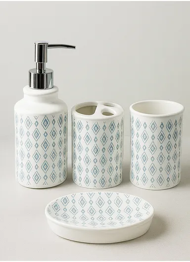 4Pcs Countertop Organizing Ceramic Bathroom Accessories Set JS185683 - White