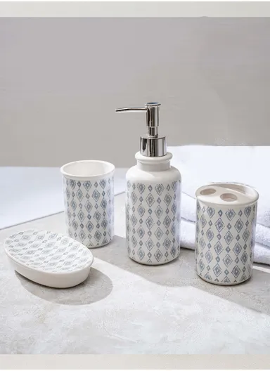 4Pcs Countertop Organizing Ceramic Bathroom Accessories Set JS185683 - White