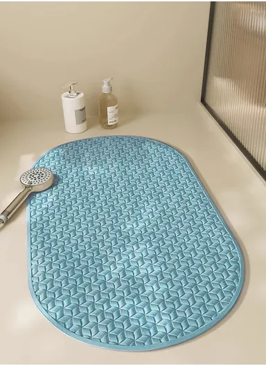 68x38cm Anti Bacterial Oval TPE Mat With Anti Slip Suction Cups for Bathroom Floor - Blue