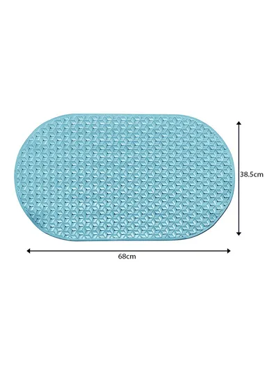 68x38cm Anti Bacterial Oval TPE Mat With Anti Slip Suction Cups for Bathroom Floor - Blue