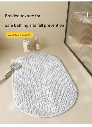 68x38cm Anti Bacterial Oval TPE Mat With Anti Slip Suction Cups for Bathroom Floor - Blue