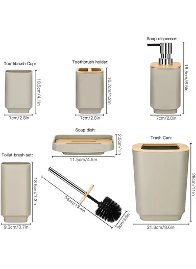 6 Pcs ABS Luxurious Bathroom Accessories Set With Bamboo Cover 7002 - Green