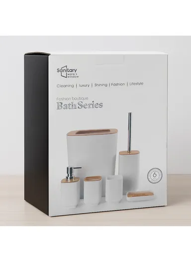 6 Pcs ABS Luxurious Bathroom Accessories Set With Bamboo Cover 7002 - Green