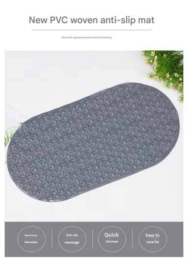 68x38cm Anti Bacterial Oval TPE Mat With Anti Slip Suction Cups for Bathroom Floor - Green