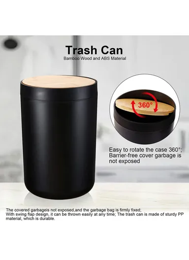 6 Pcs ABS Luxurious Bathroom Accessories Set With Bamboo Lid 8033 - Yellow