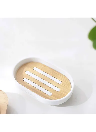 6 Pcs ABS Luxurious Bathroom Accessories Set With Bamboo Lid 8033 - Yellow