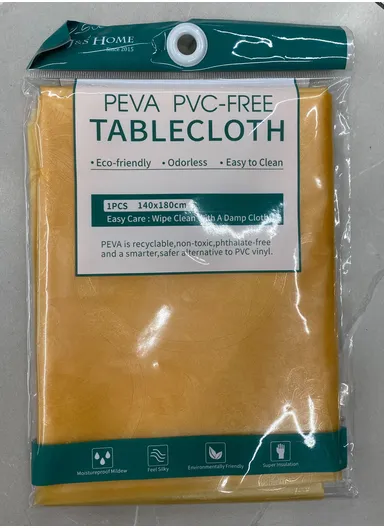 Waterproof &amp; Easy To Wash PEVA Tablecloth For Dining Table (L140 x W180)cm- Yellow