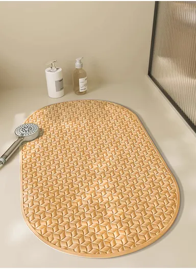 68x38cm Anti Bacterial Oval TPE Mat With Anti Slip Suction Cups for Bathroom Floor - Yellow
