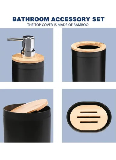 6 Pcs ABS Luxurious Bathroom Accessories Set With Bamboo Lid 8033 - Peach