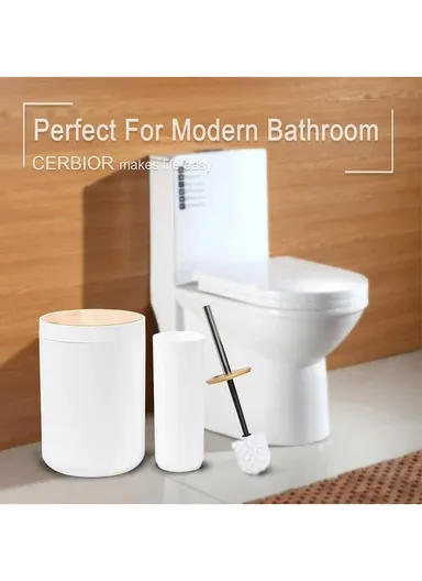 6 Pcs ABS Luxurious Bathroom Accessories Set With Bamboo Lid 8033 - Peach