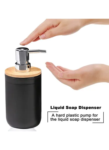 6 Pcs ABS Luxurious Bathroom Accessories Set With Bamboo Lid 8033 - Peach