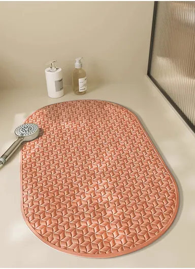 68x38cm Anti Bacterial Oval TPE Mat With Anti Slip Suction Cups for Bathroom Floor - Orange