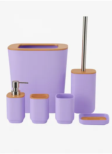 6 Pcs ABS Luxurious Bathroom Accessories Set With Bamboo Cover 7002 - Purple
