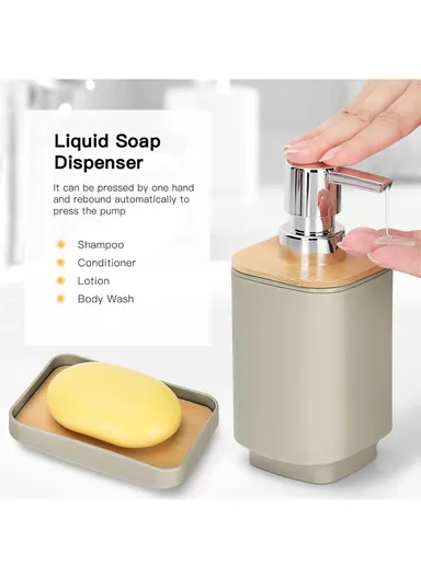 6 Pcs ABS Luxurious Bathroom Accessories Set With Bamboo Cover 7002 - Purple