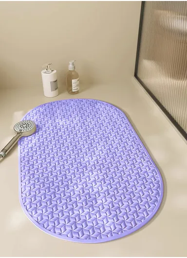 68x38cm Anti Bacterial Oval TPE Mat With Anti Slip Suction Cups for Bathroom Floor - Light Purple